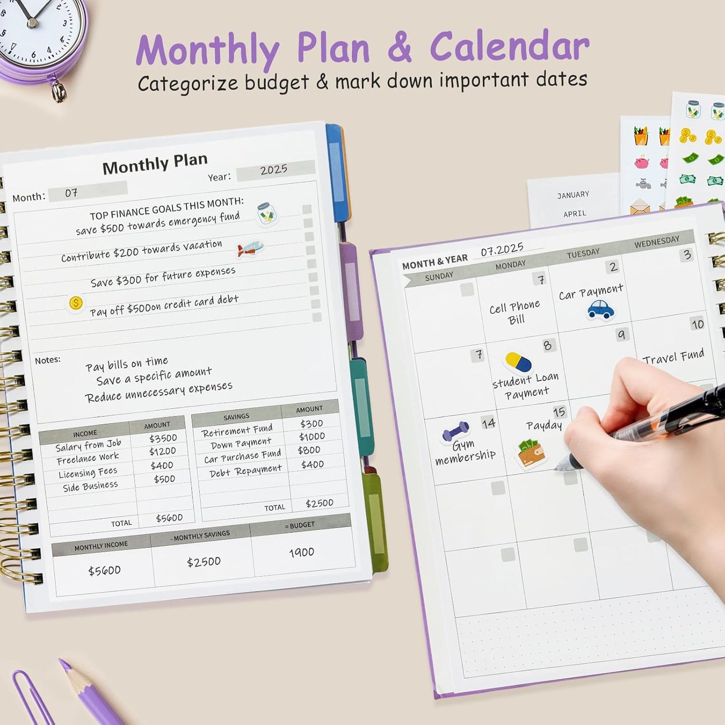 Budget Planner - B5(9.2x7'') Monthly Bill Organizer With Expense Tracker Notebook, Undated Financial Planner Budget Book To Take Control Of Your Money, Large Month Account Book With Pockets (C)