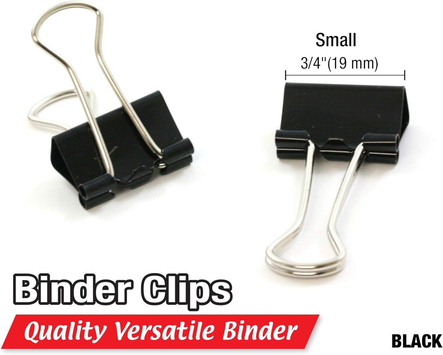 BAZIC Binder Clips Small Black 3/4" (19mm), Paper Clamps Paper Clip, Paperclips for Office Home Kitchen Storage (12/Pack), 240-Packs