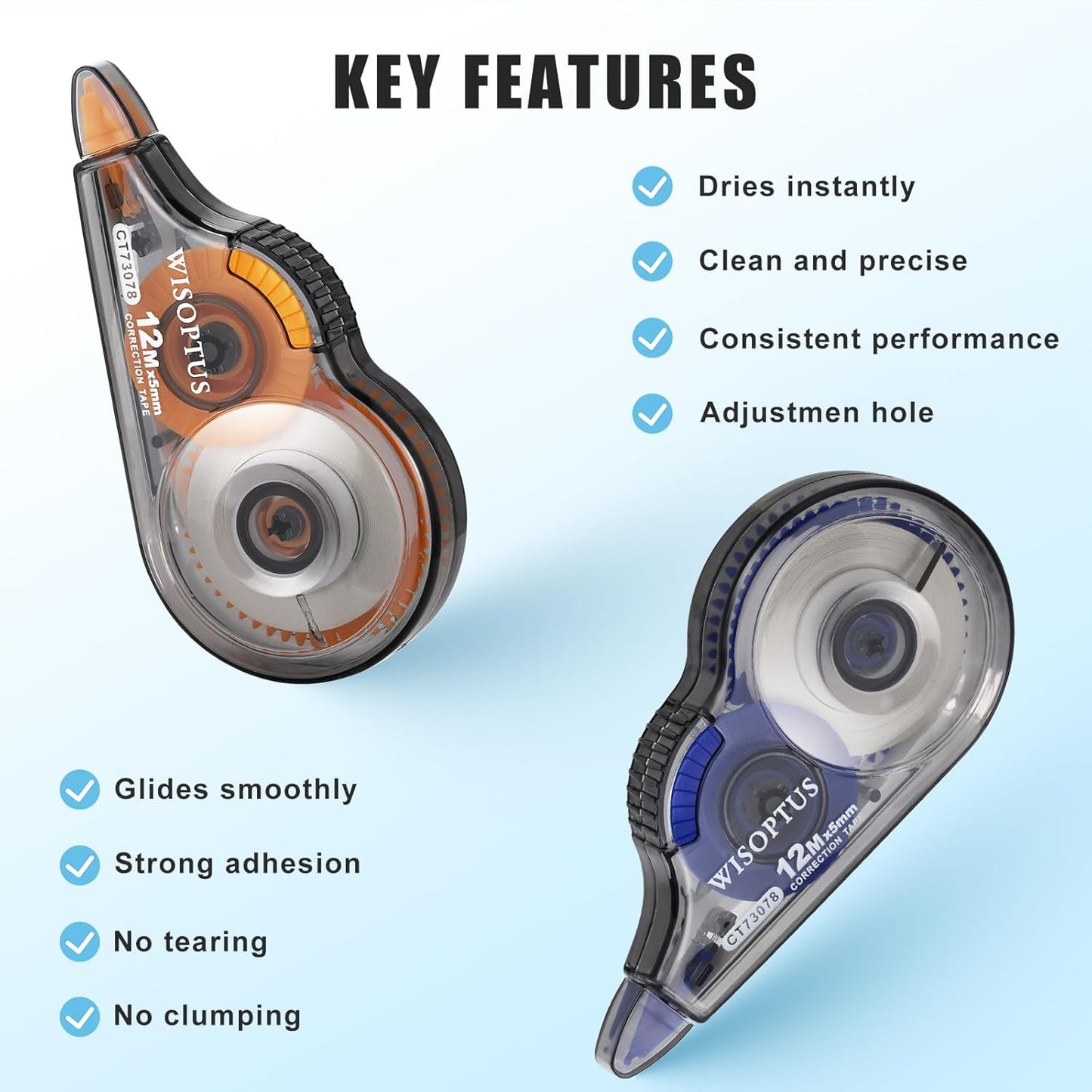 32PCS White Correction Tape with Dispenser, 39.37ft Each, Fast Clean and Easy-to-Use Tear-Resistant Correction Tape Office School Supplies, Blue/Orange