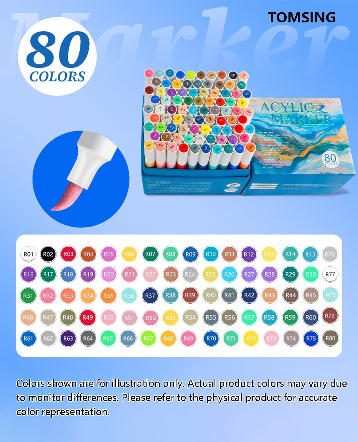 80 Brush Markers Pens,Water-based Ink and Quick-Drying,Painting Supplies Perfect for Plastic Sheets Fabric Bags Ceramics Stone Pottery Wood and Handmade Crafts（80 Colors）