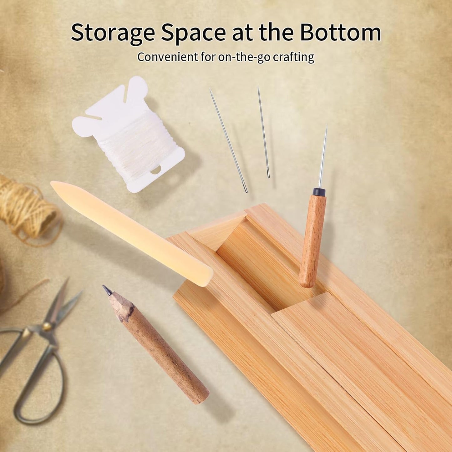 Bamboo Book Binding Kits with an Awl, Book Binding Cradle, Signature Punching Tools with Piercing Guide Book, Book Binding Materials, Bookbinding Supplies for DIY Bookbinding Crafts with Storage