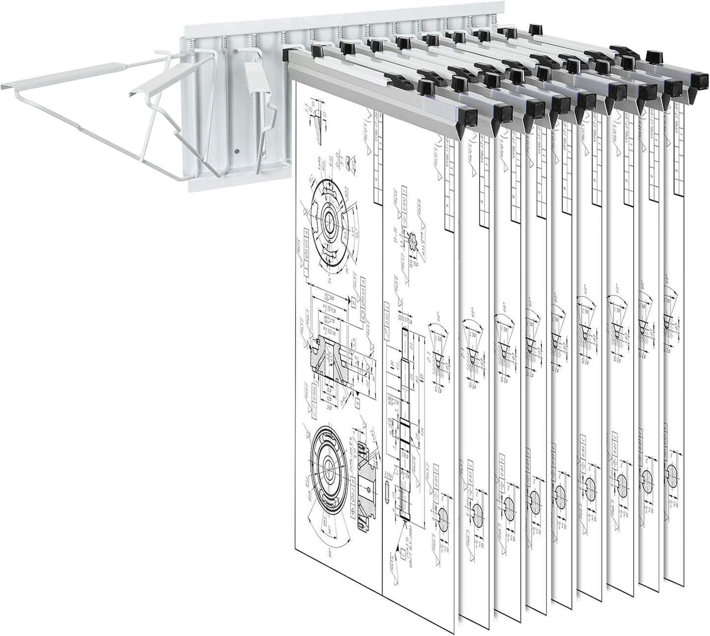 VEVOR Wall Mount Blueprint Storage Rack – Holds up to 1200 Blueprints, Hanging Blueprint Holder with 12 Pivot Brackets, for 24", 30", 36", or 42" Clamps(Rack Only Without Clamps)- Heavy Duty(240lbs)