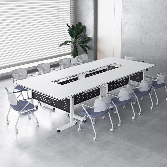 2Pack Conference Room Table, Folding Conference Table for Office Classroom, Mobile Training Tables with Casters Silent Wheels, Large Rectangular Convertible Modular Seminar Tables (L55.1in)