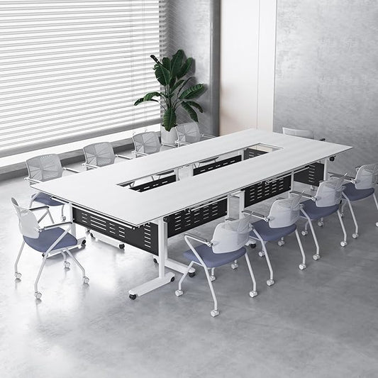 2Pack Conference Room Table, Folding Conference Table for Office Classroom, Mobile Training Tables with Casters Silent Wheels, Large Rectangular Convertible Modular Seminar Tables (L55.1in)