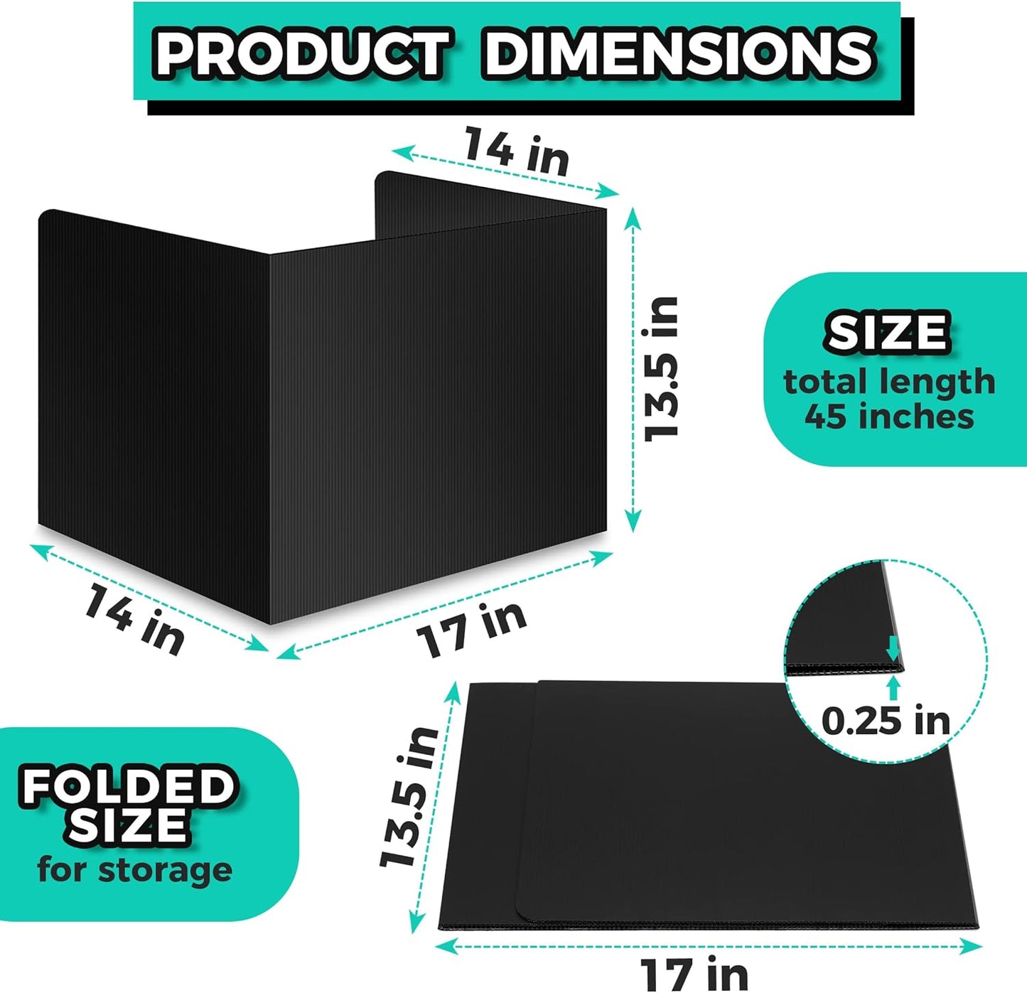 22-Pack Desk Dividers for Students - Durable & Waterproof Plastic Study Carrel Divider, Classroom Folders Teacher Supplies, Easy-to-Clean Plastic Privacy Shield Folder Boards for Student Desks, Black