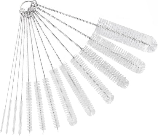 CiaraQ Bottle Cleaning Brushes, 8 Inch Nylon Tube Brush Set, Cleaner for Narrow Neck Bottles Cups with Hook, Set of 13pcs, White