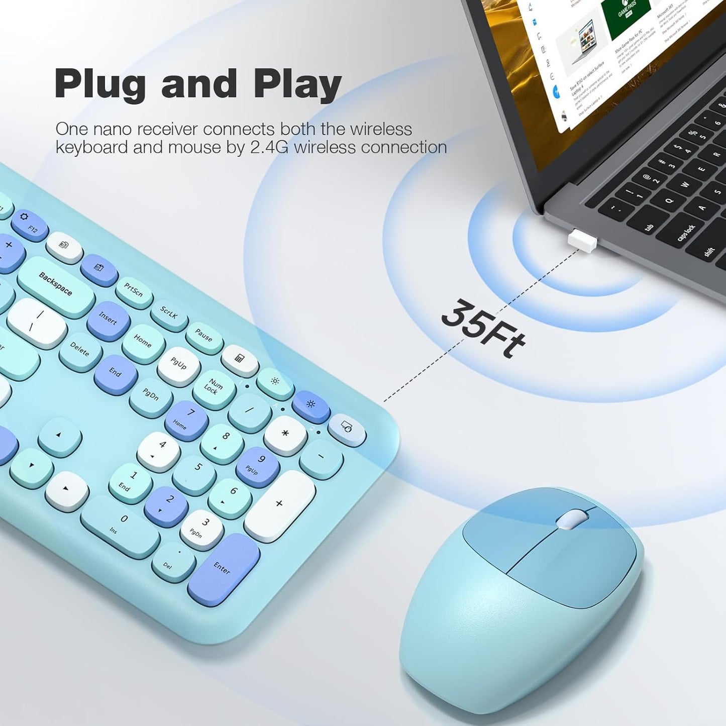 MOFII Wireless Keyboard and Mouse Combo Silent, Slim Compact 2.4G USB Full Size, Cute 110 Keys Keyboard for PC, Notebook, MacBook, Tablet, Laptop, Windows System