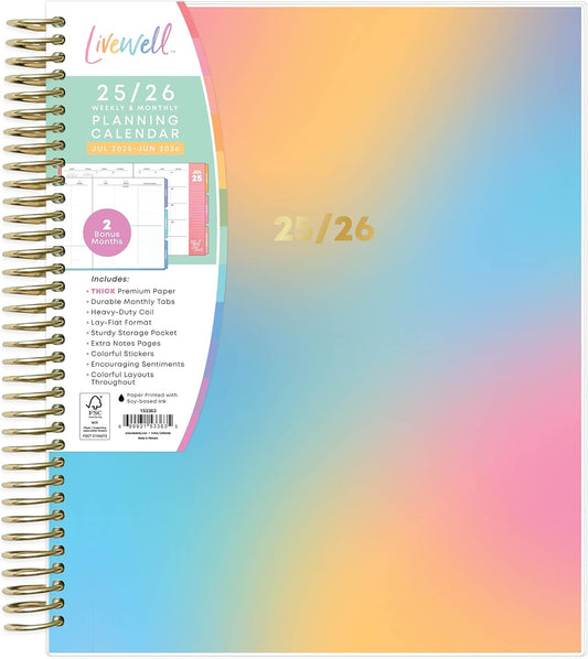 Blue Sky LiveWell 2025-2026 Academic Year Weekly and Monthly Planner Calendar, July 2025 - June 2026, 12-Month, 7" x 9", Flexible Cover, Wirebound, Laminated Tabs, Storage Pocket, Stickers, Beck