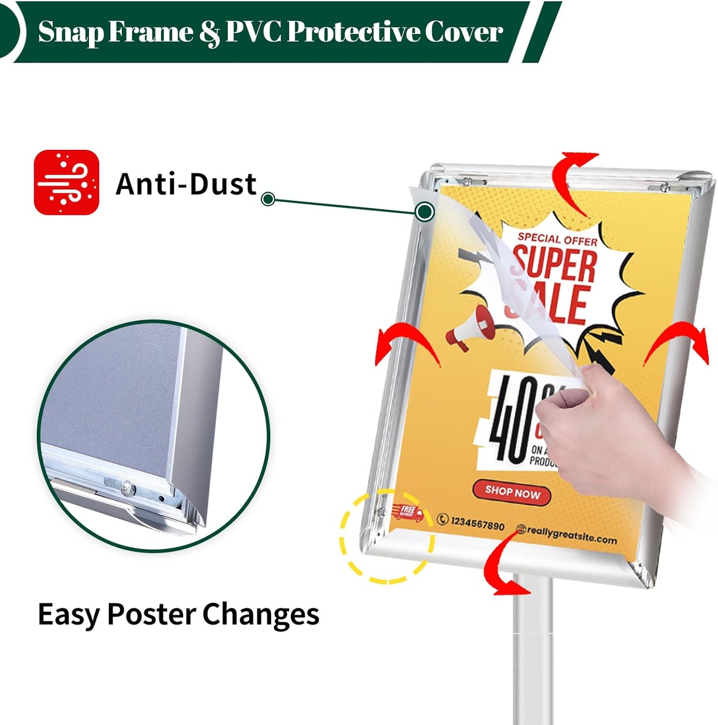 3Pcs Heavy Duty Pedestal Sign Holder for Display, 8.5 x 11 inches Adjustable Floor Standing Sign Holder with Weighted Base ,Sign Stand for Indoor/Outdoor Advertising，Silver