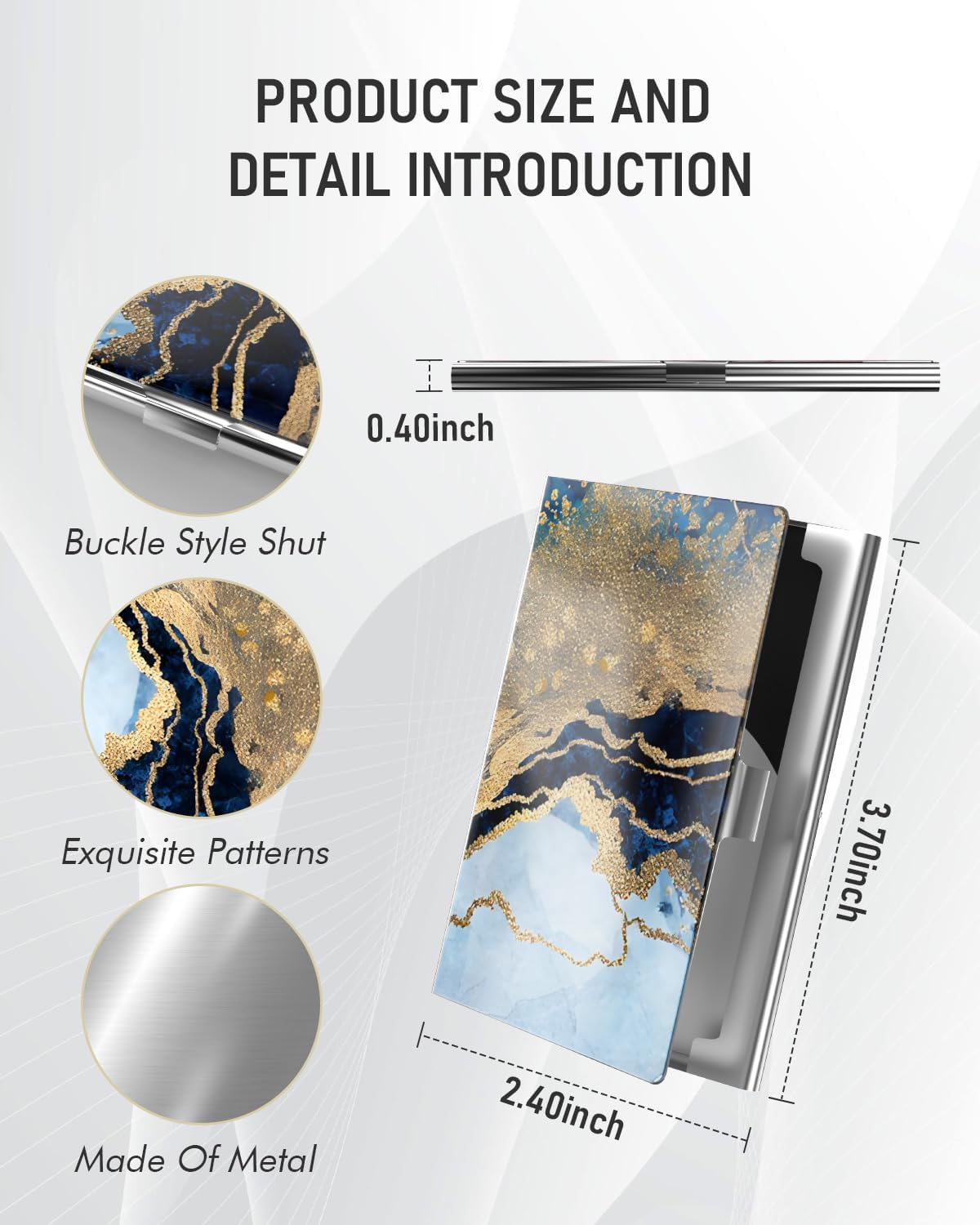 Business Card Metal Slim Organizer, Professional Stainless Steel Square Pocket Wallet for Office Workers, Compact and Portable for Pockets (Gold Black Marble)