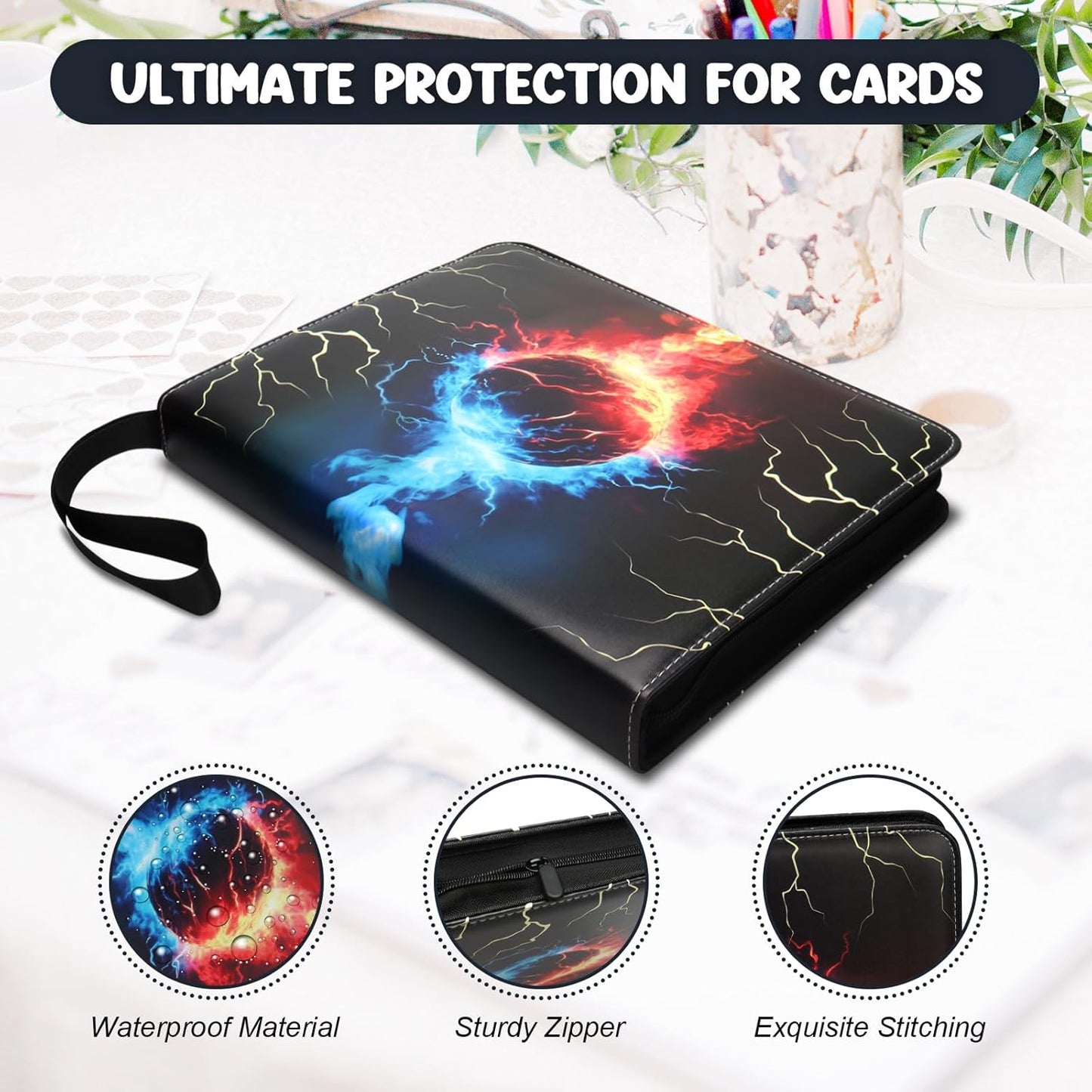 Card Binder 900 Pockets, Trading Card Binder 9-Pocket Card Holder Binder fits 900 Cards with 50 Removable Card Sleeves and Zipper Card Collection Binder for Boys and Girls Organized