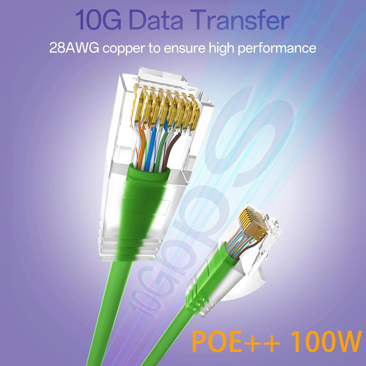 Cat6a Patch Cables 2ft (24 Pack) Slim, Cat6 Ethernet Patch Cable Pure Copper, Flexible Cat 6 Patch Cable 550MHZ 10G, Space-Saving Cat 6A Network Cables for Patch Panel, Green