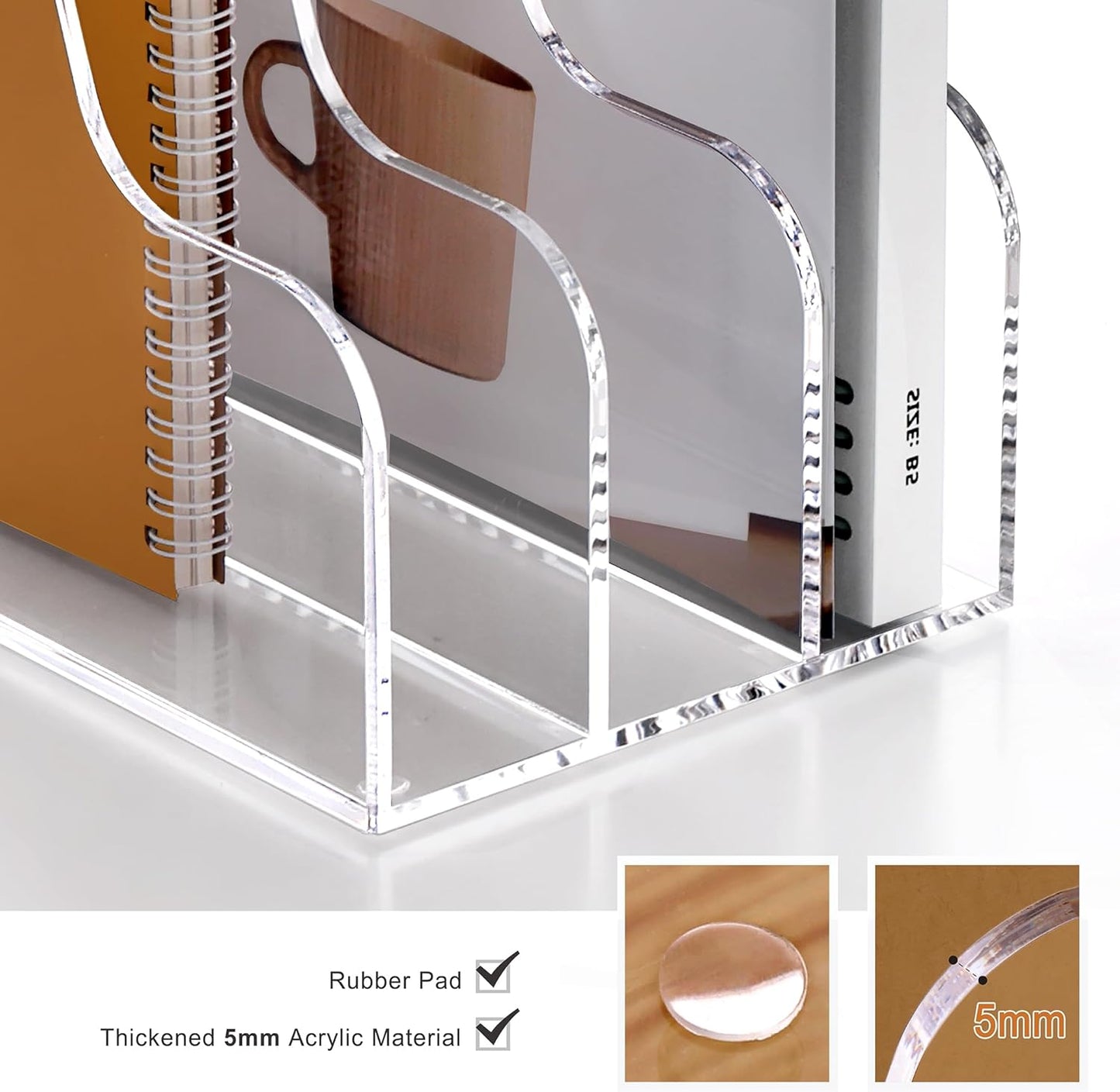 SANRUI Acrylic Magazine File Holder for Desk Organizers, Clear 3 Vertical Compartments A4 Folder Binder Holders Sorter, Desktop Workspace Organization Storage Racks for Office Home School