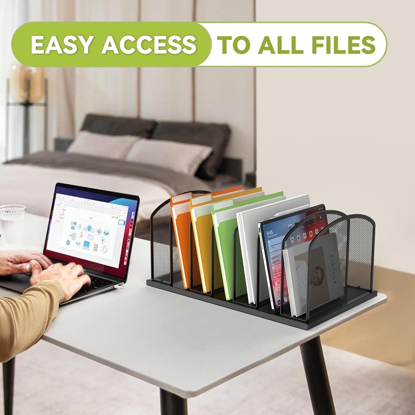 Desk File Organizer 7 Sections Upright Mesh File Sorter Organizer for Desk, Office Organization File Holder for Home, Office & Classroom (Black, 1Pack)