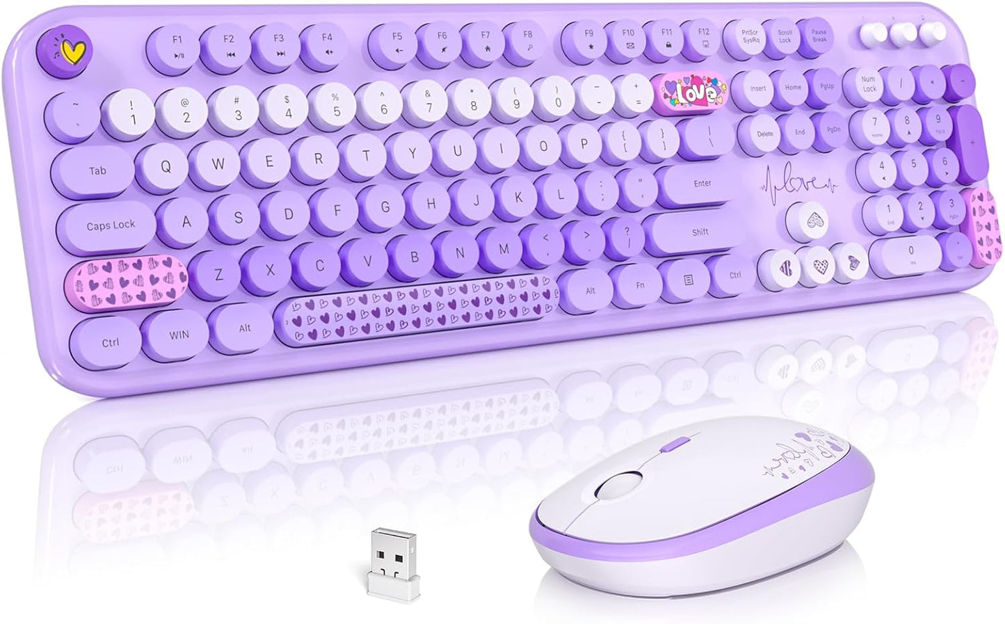MOFII Wireless Keyboard and Mouse Combo, Cute Colorful Full Size Keyboard and Adjustable Mouse, 2.4GHz Retro Typewriter Keyboard and Mouse Set for PC/Desktop/Laptop/Windows (Purple Colorful)