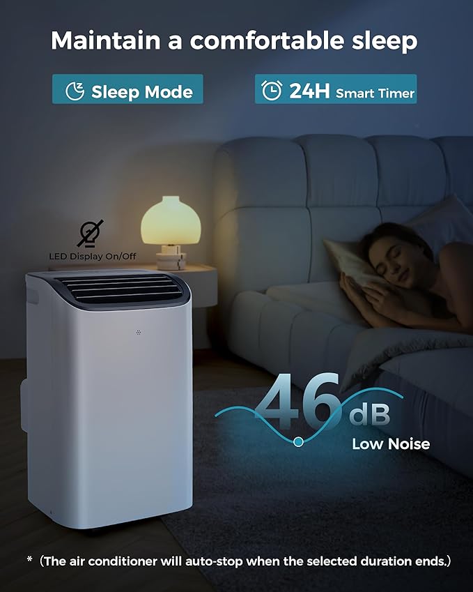 EUHOMY 12,000 BTU Portable Air Conditioners, 4-in-1 Portable Air Conditioner Up to 550 Sq.Ft, Portable AC Unit with Cool, Sleep, Dehumidifier, Fan Mode, Timer, Low Noise, Installation Kit, Apartment