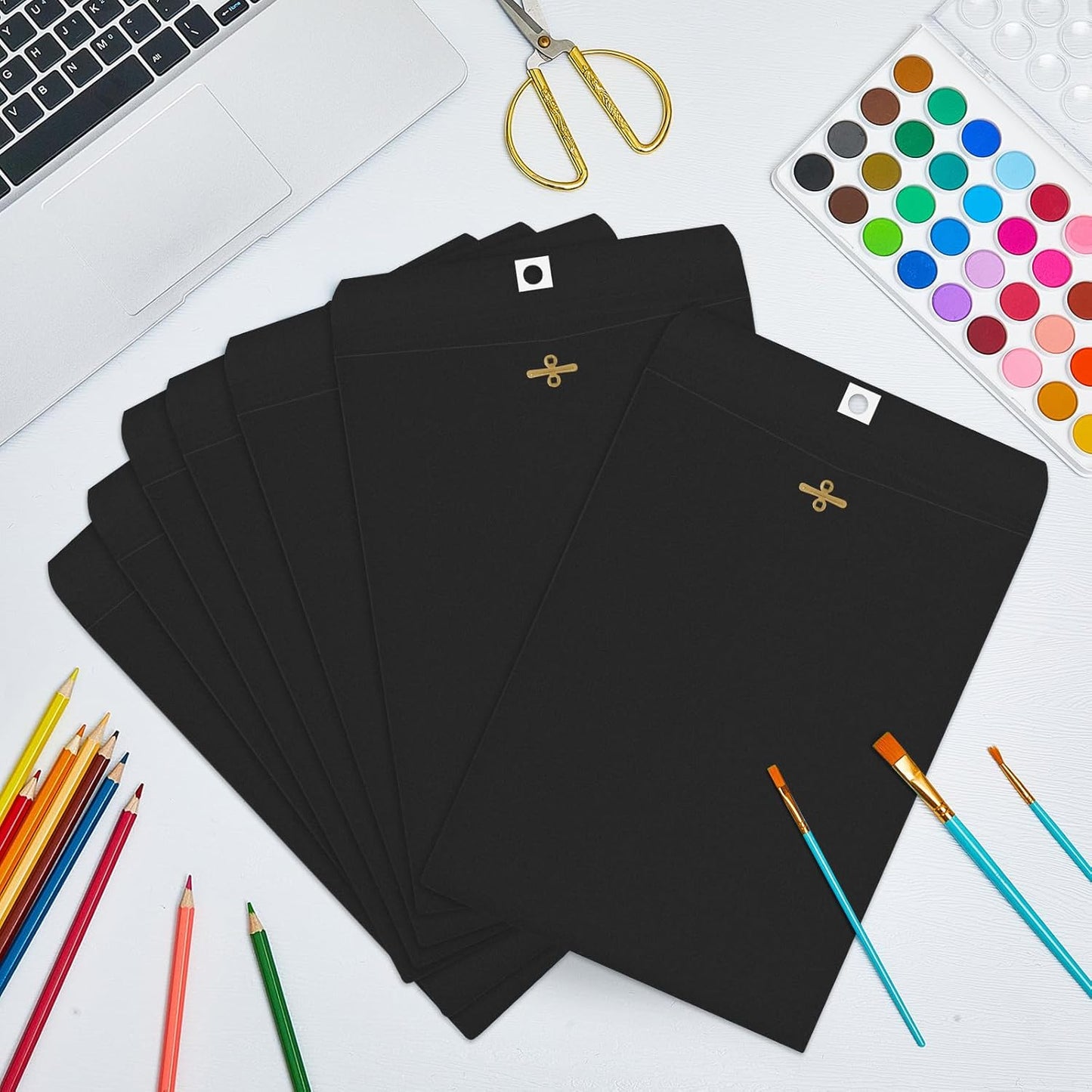 Geyee 100 Pcs Clasp Manilla Envelopes 6 x 9 Inch Gummed Colored Envelopes for Storing or Mailing for Home Office Business Supplies(Black)