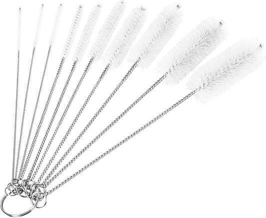 CiaraQ Bottle Cleaning Brushes, 8 Inch Nylon Tube Brush Set, Cleaner for Narrow Neck Bottles Cups with Hook, Set of 10pcs. White