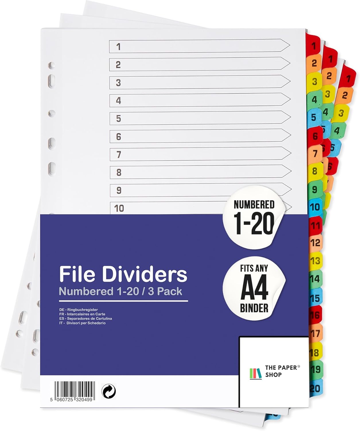 Binder Dividers with Tabs 1-20 Numbered – A4 (3 Pack) | Dividers for 3 Ring Binder | Numbered Tab Dividers for Office, School & Home Organization - The Paper Shop