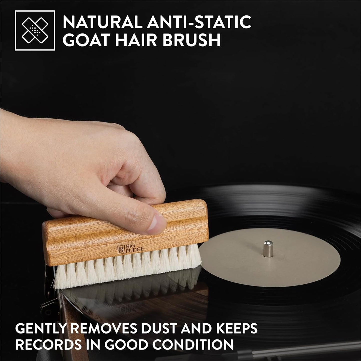 Big Fudge Vinyl Record Cleaning Kit - Collector's Edition - 100% Sapele Wood Vinyl Accessories - Velvet Vinyl Record Cleaner, Anti-Static Vinyl Brush, Stylus Brush and Vinyl Cleaner Solution w/Case