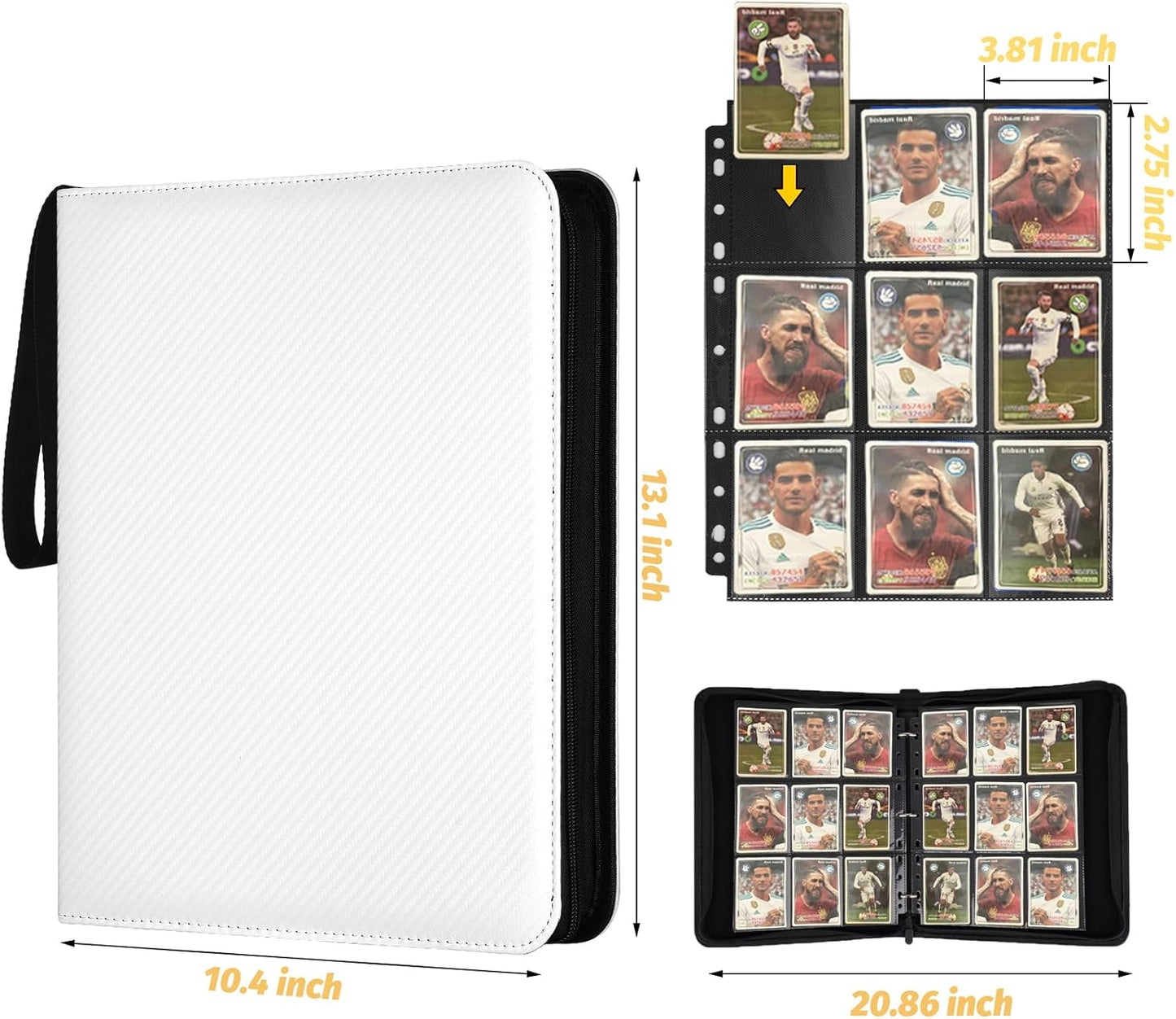 9 Pocket Card Binder, Premium Zip Trading Card Binder, 720 Double Sided Pocket PU Card Collection Binder, Collector Card Album, Card Folder for MTG, TCG, Sports Cards, Game Cards (White)