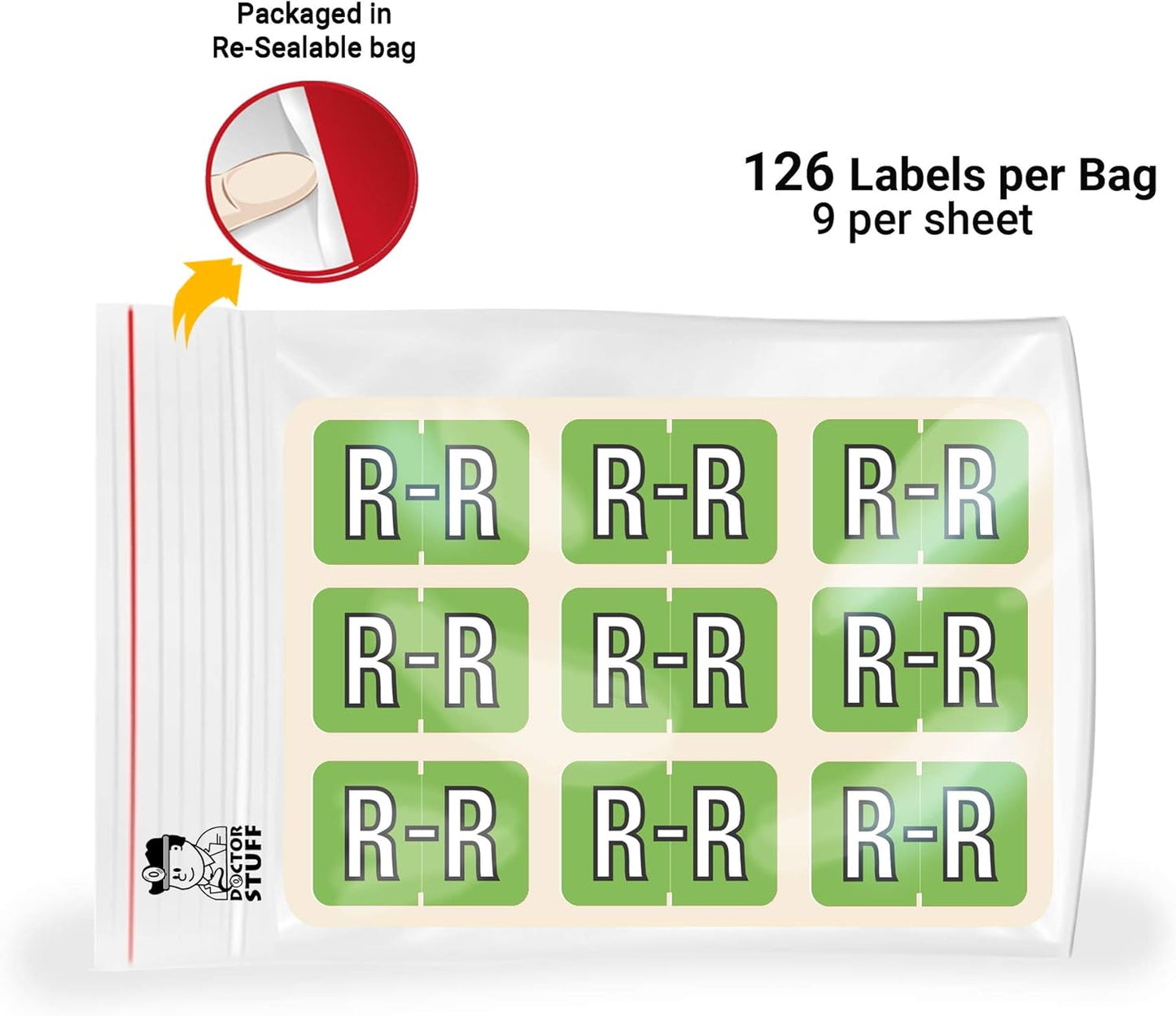 Doctor Stuff - File Folder Labels, Alphabet Letter R, Barkley/Sycom FABKM - BRAM Series Compatible Alpha Stickers, Green, 1" x 1-1/2", 126 Labels/Package