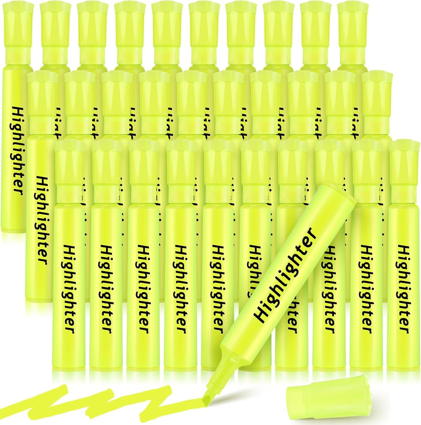 Qilery 30 Pack Highlighters Bulk, Tank Style Chisel Tip Highlighters Markers Quick Drying for Kids and Adult Coloring, Classroom Home Office School Supplies (Yellow)