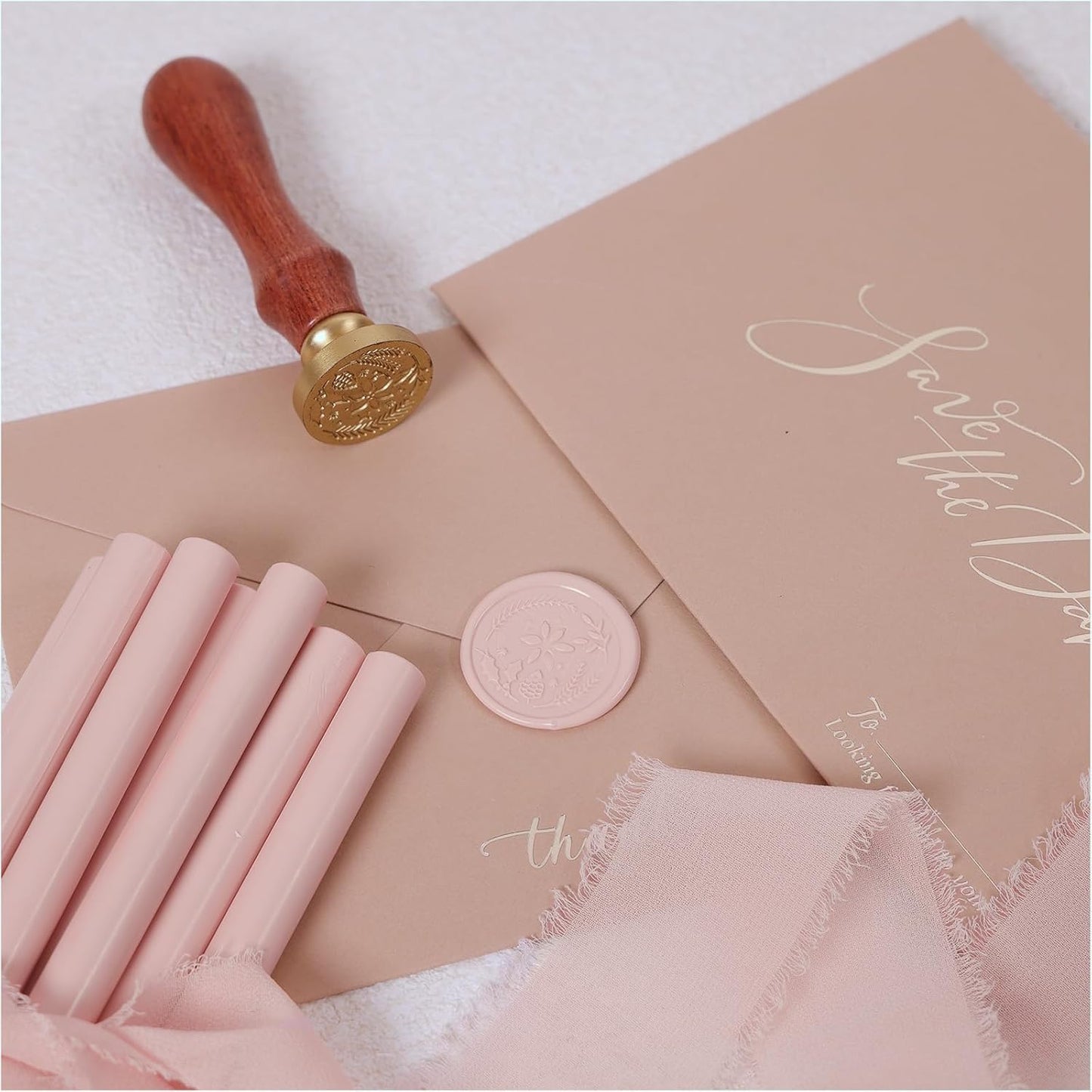 UNIQOOO Blush Pink Sealing Wax Sticks for Wax Seal Stamp - Perfect for Wedding Invitations, Cards Envelopes, Snail Mails, Wine Packages, Christmas Gift Ideas, Pack of 8