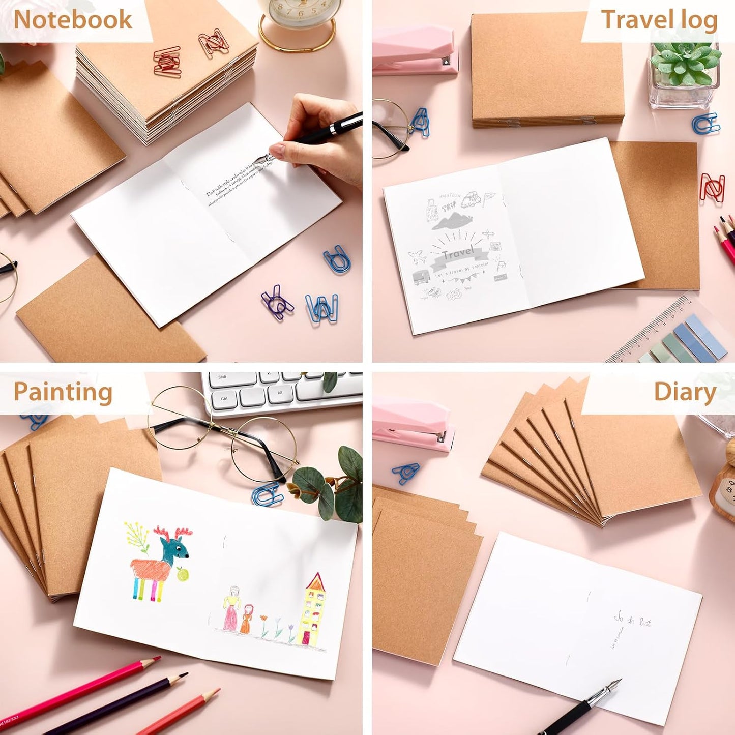 Epakh 75 Pack Mini Kraft Paper Notebook Bulk Small Blank Notebook Mini Unlined Pocket Journal Sketchbooks for Students School Writing, 48 Pages, 24 Sheets, 4.25 x 5.5 Inch (Brown)