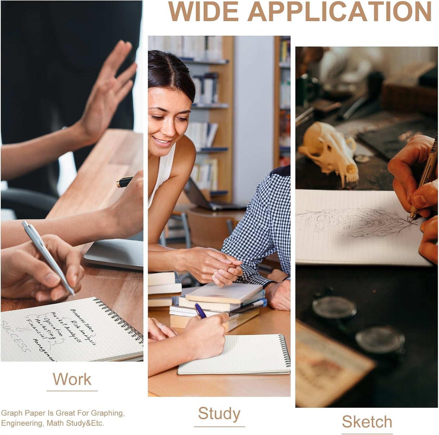 2 Pack Graph Paper Spiral Notepad A5 Top Wirebound Notepad Grid Notebook Steno Pads Memo Notebook Grid Paper 140 Pages for Writing Sketching Drawing Office Supplies (Kraft)