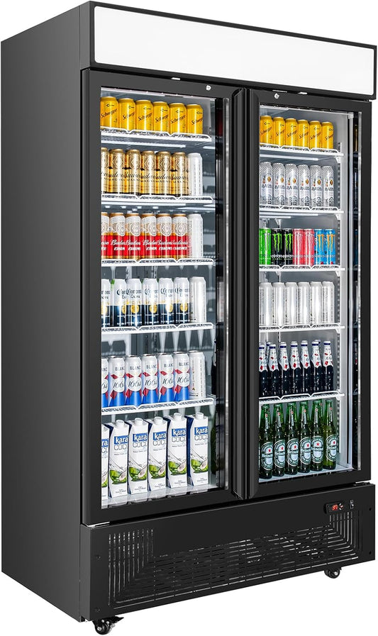 Commercial Merchandiser Display Refrigerator 40 Cu.ft. with 2 Glass Doors ETL Drink Cooler Beverage Fridge for Bars,Restaurants, Convenience Stores, Supermarkets and Offices