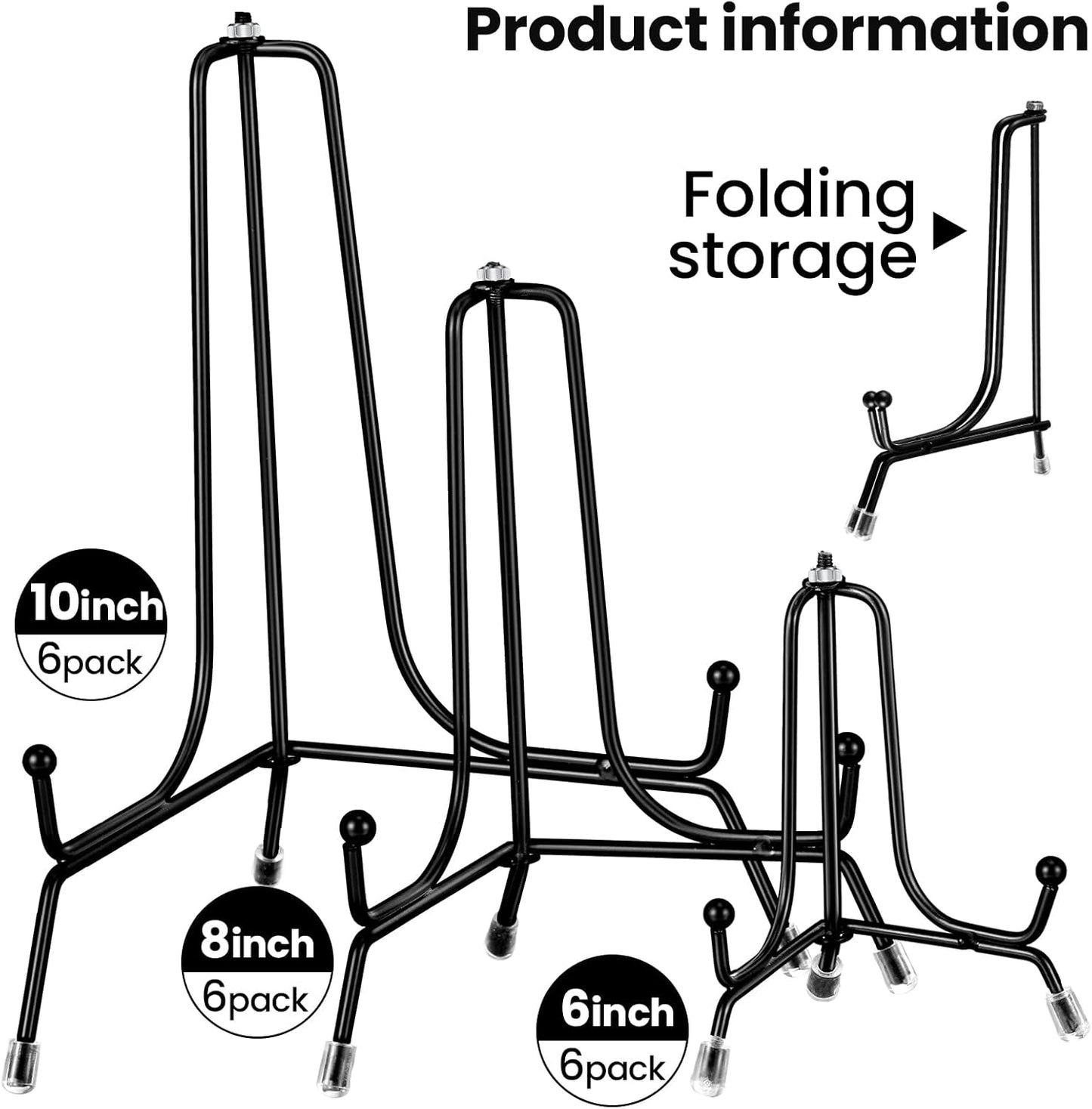 Chumia 18 Pcs Anti Slip Plate Stands for Display, Black Iron Easel Plate Holder Picture Frame Holder Stand for Display Decorative Photo Tabletop Artwork (6, 8, 10 Inch)