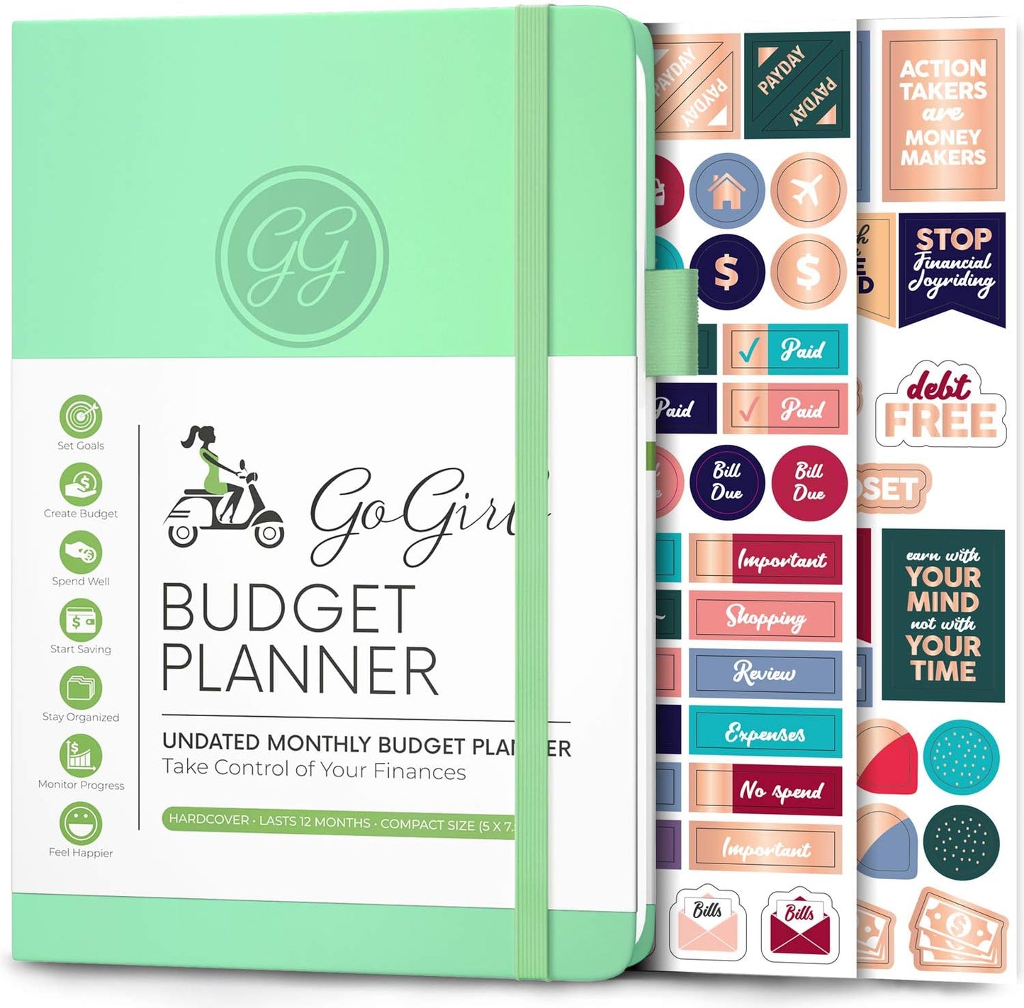 GoGirl Budget Planner – Monthly Financial Planner Organizer Budget Book. Expense Tracker Notebook Journal to Control Money, Compact (Mint Green)