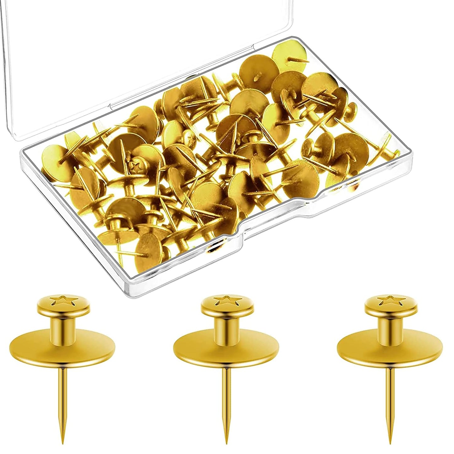 Push Pins Picture Hangers Double Headed Thumb Tacks Wall Hooks for Wall Hangings Picture Hangers Nails Small Photo Hanging Hook Pins for Home Office Photo Decor(Gold,25 Pieces)