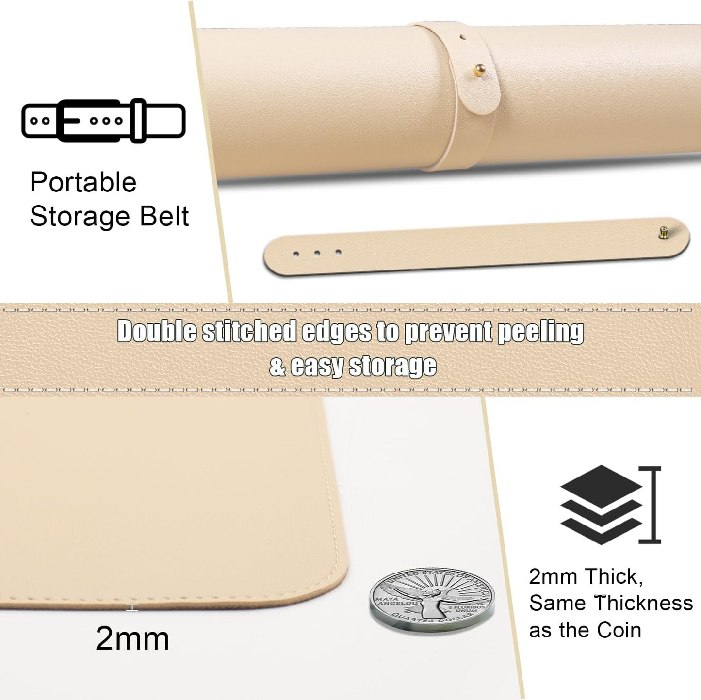 BLESWIN Large Desk Pad, 47.2'' x 23.6'', Office Desk Mat, Computer Mat for Desk, Leather Desk Pad Protector, Sewing Desk Blotter, Desktop Writing Pad for Office/Home/Decor Apricot