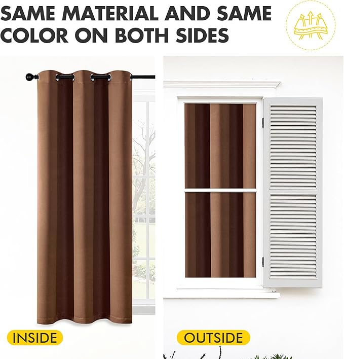 MIULEE Bedroom Blackout Curtains Thermal Insulated Room Darkening Drapes for Living Room Kitchen Grommet Top Light Blocking Window Treatment Curtains, 40 x 54 Inches Long, 2 Panels, Mocha Brown