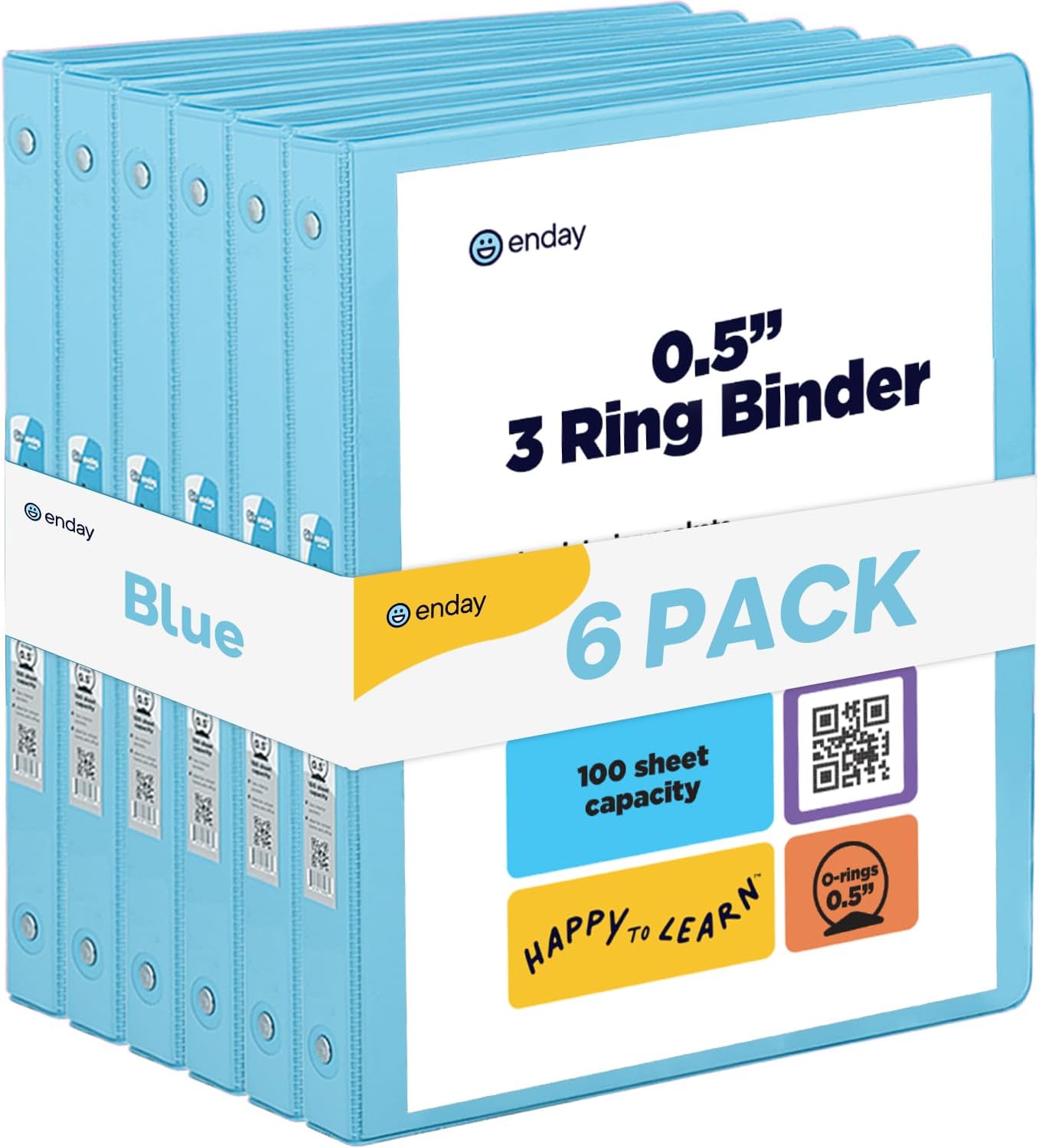 ½ Inch 3 Ring Binder Blue .5 Inch Round Ring Clear View Cover with 2 Inside Pockets Binders, Colored School Supplies Binders, Also Available in Pink, Red, Green, Purple, and Grey (6 PC) – by Enday