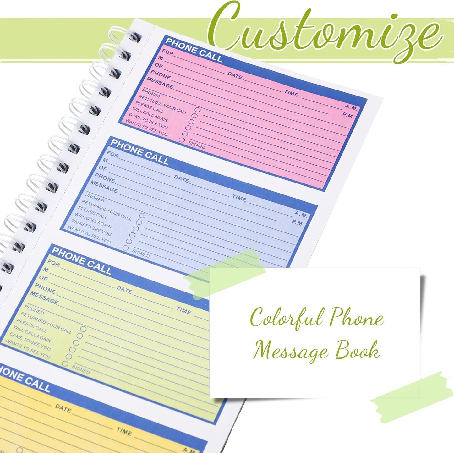 Sinmoe 10 Pcs Spiral Bound Phone Message Book with Carbon Copy 5-1/2" x 11" 2 Part Colorful Carbonless Telephone Message Pads Duplicate Spiral Phone Call Log Book for Business Office (Green,Blue)