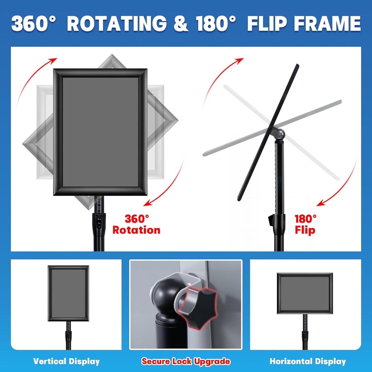 6Pack Sign Holder Stand - 8.5x11 Inch Adjustable Floor Standing Sign Stand for Display, Pedestal Poster Stand for Vertical & Horizontal View, Indoor & Outdoor Use for Business & Store - Black