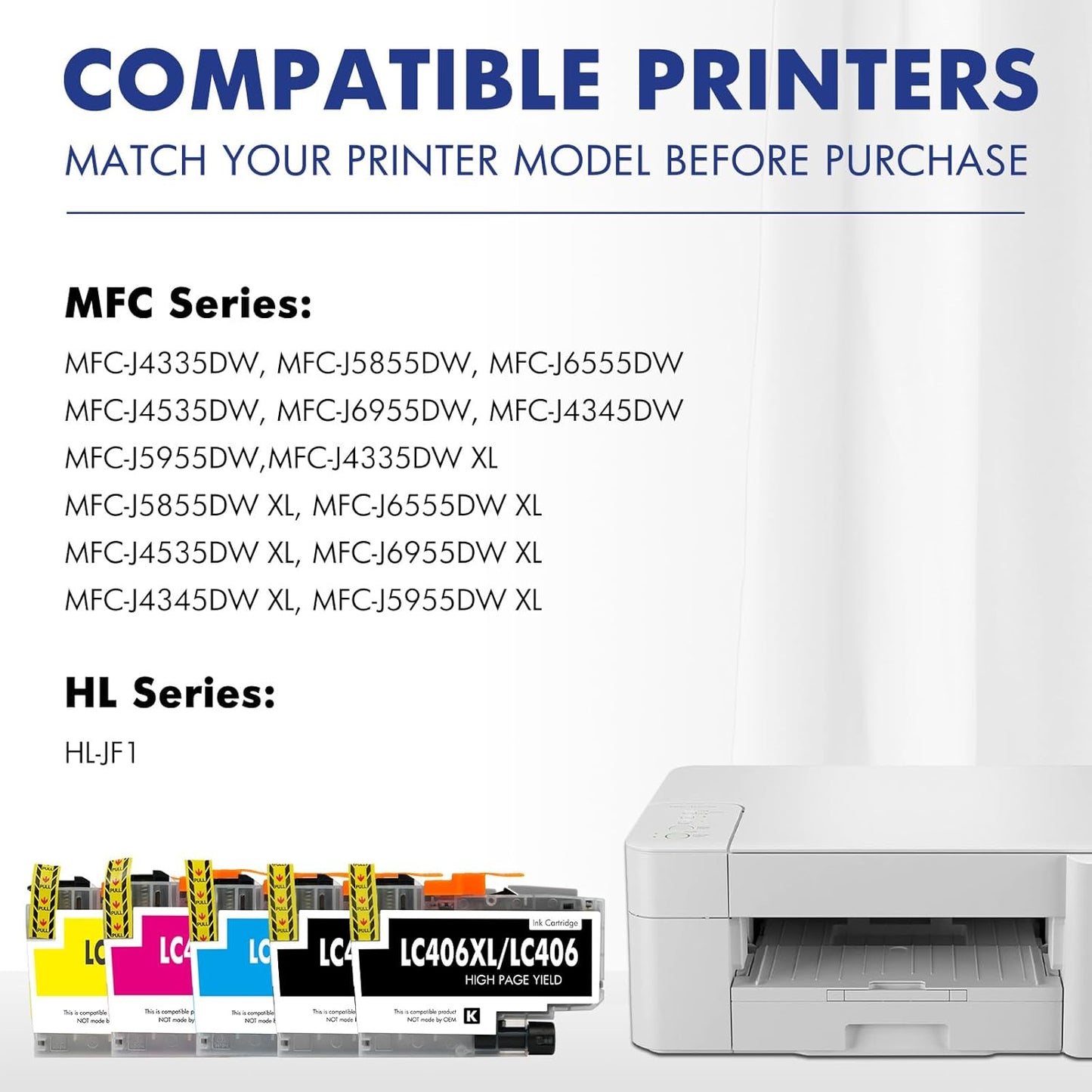 Cool Toner LC406XL LC406 Ink Cartridges for Brother Printer MFC-J4335DW MFC-J5855DW LC 406 XL for MFC-J6555DW MFC-J4535DW MFC-J6955DW MFC-J4345DW MFC-J5955DW HL-JF1 5 Pack-2Black Cyan Magenta Yellow