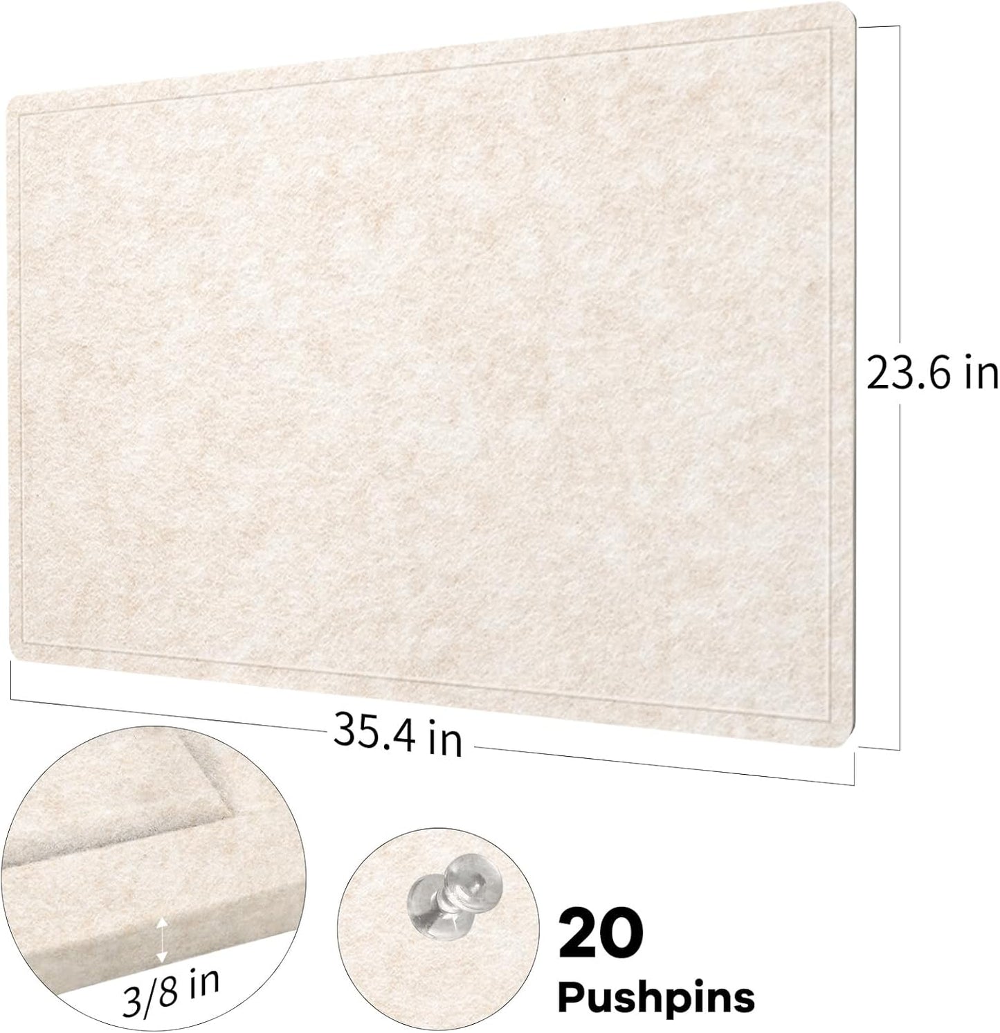 Bulletin Board, 36 x 24 inches Felt Board - Decorative Pin Board, Cork Board Alternative for Wall, 3' x 2' Foldable Picture Board Self-Adhesive Vision Board Prayer Board with 20 Pushpins - Oatmeal