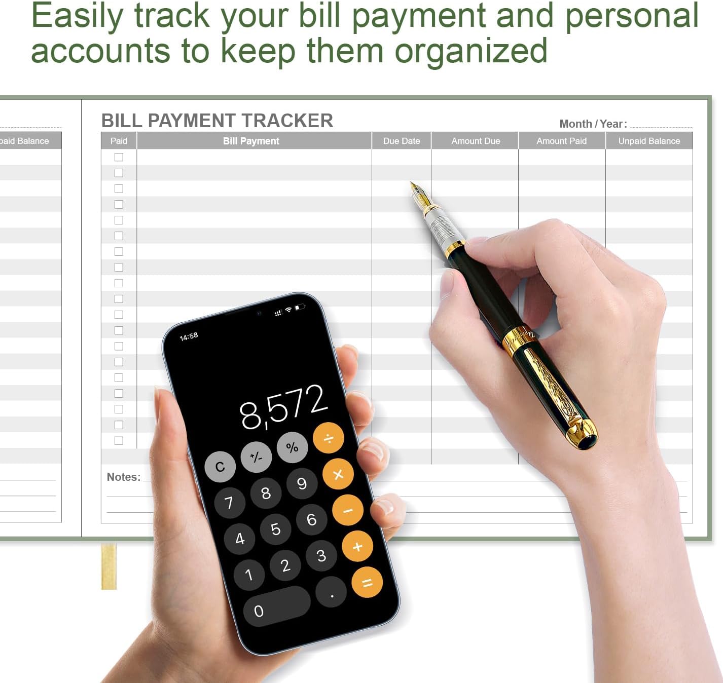 Bill Tracker Notebook - Monthly Bill Organizer & Planner for Personal Budgeting Financial, Payments Checklist Organizer, 7" x 10", Green