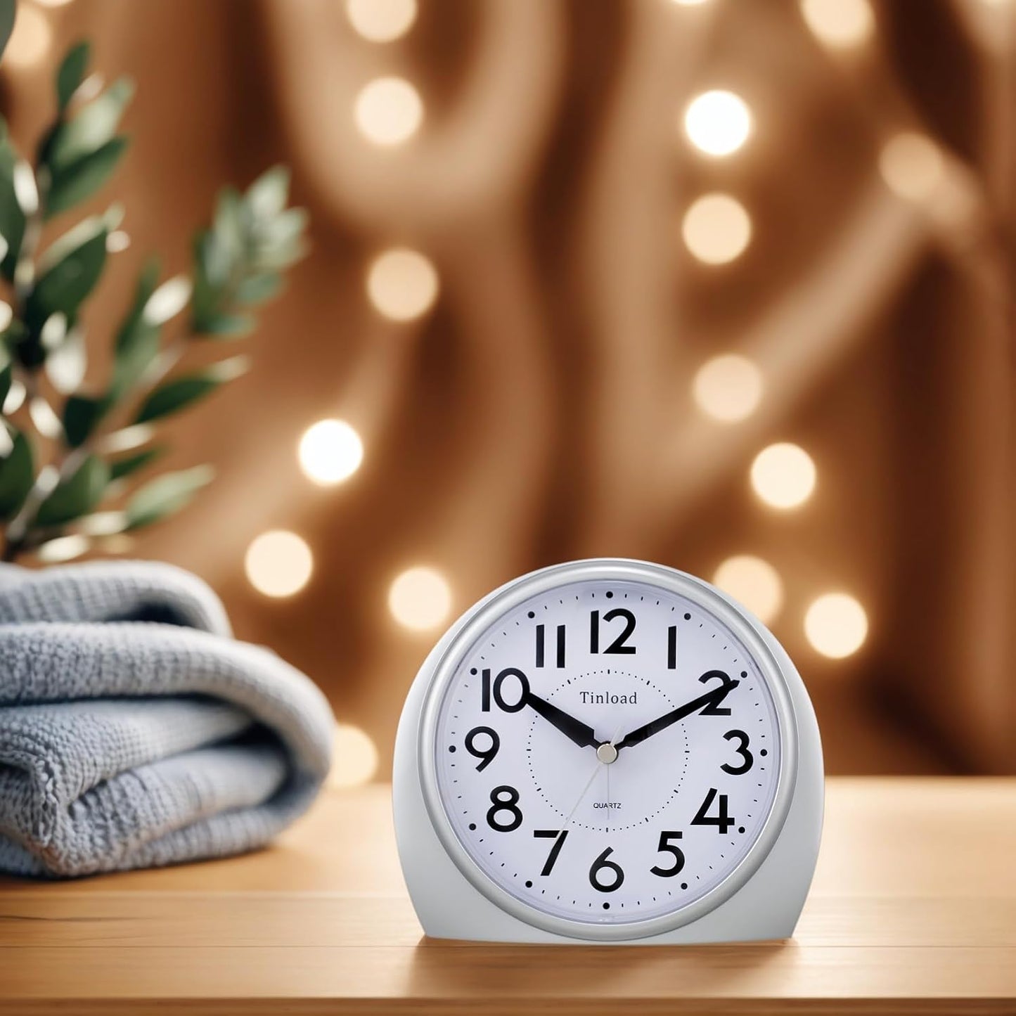 5.5" Large Analog Alarm Clock Silent Non Ticking, Gentle Wake, Beep Sounds, Increasing Volume, Battery Operated Snooze and Manual Light, Easy Set,Silver(Best for Elder)