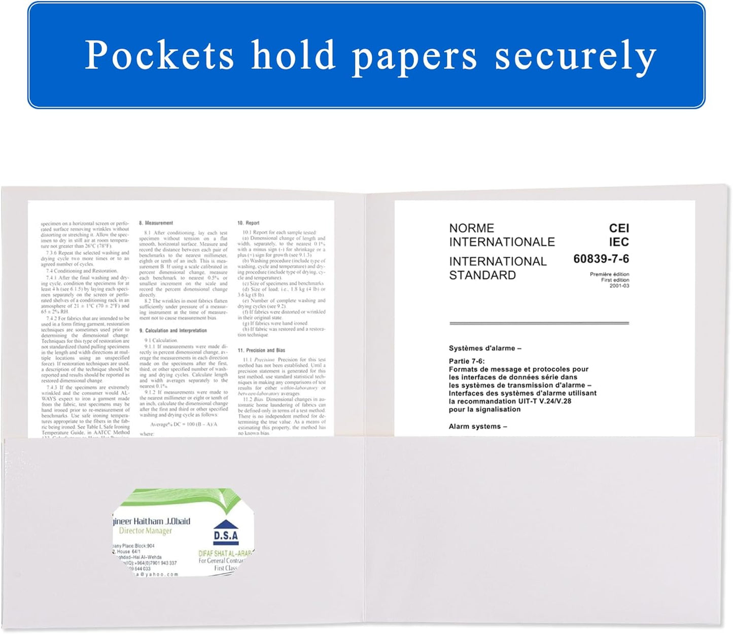 Zzrywuty 25 Packs Two Pocket File Folders with Business Card Slot,Textured Paper,Letter Size,Holds 100 Sheets for School,Office,Business,White