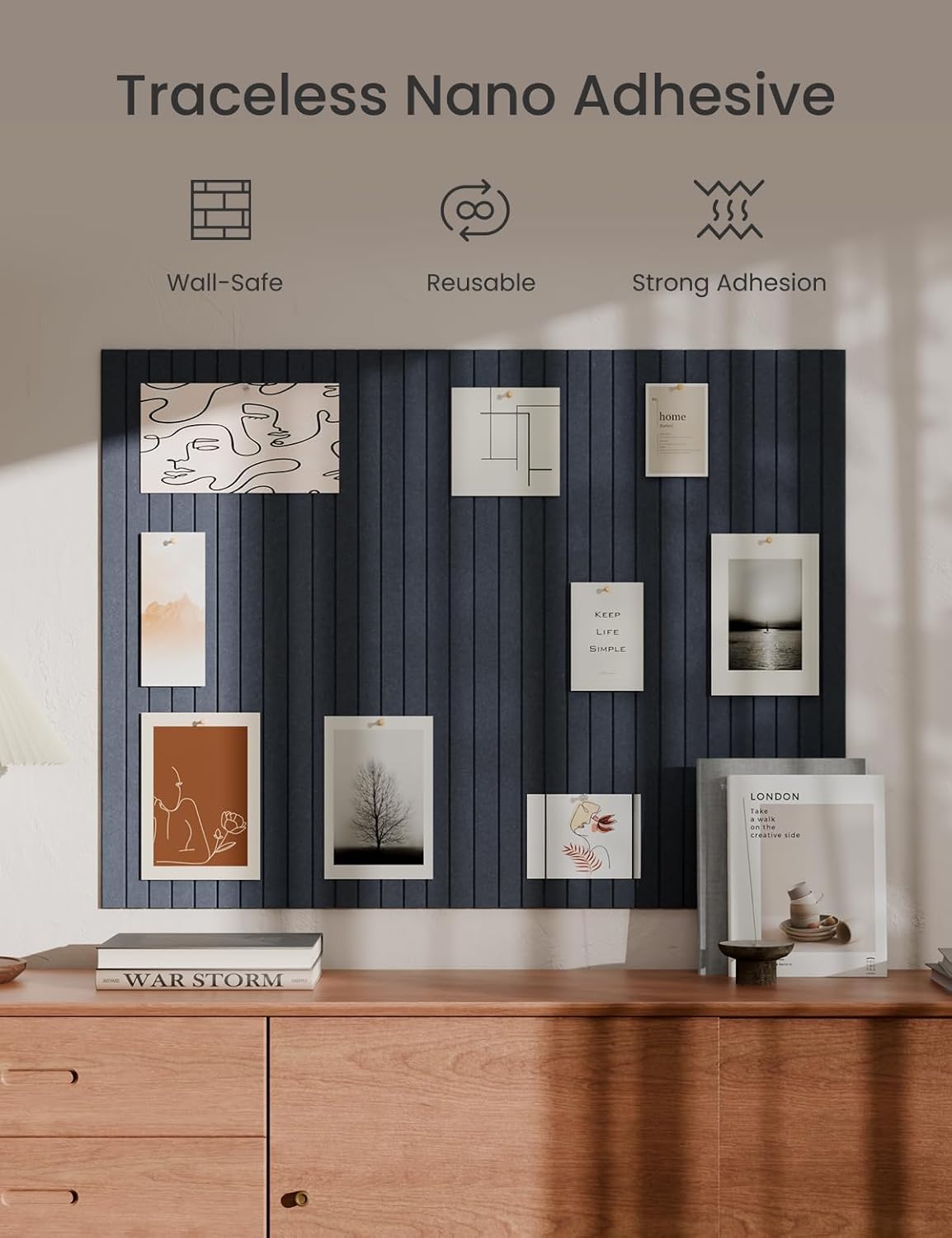 Bumusty Large Cork Board Alternative-47 x35 Felt Bulletin Board Tiles, with 30 Pushpins, 70 Adhesive Tabs, 12-Pack Slat Wall Paneling, Cork Boards for Office Push Pin Board Felt Board-Denim Blue