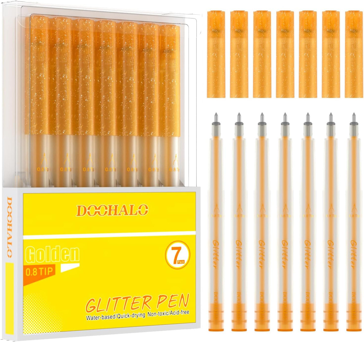 DOOHALO Gold Gel Glitter Pen Compatible with Cricut Maker 3/Maker/Explore 3/Air 2/Air Gel Gollter Markers Variety Tips Point for Drawing