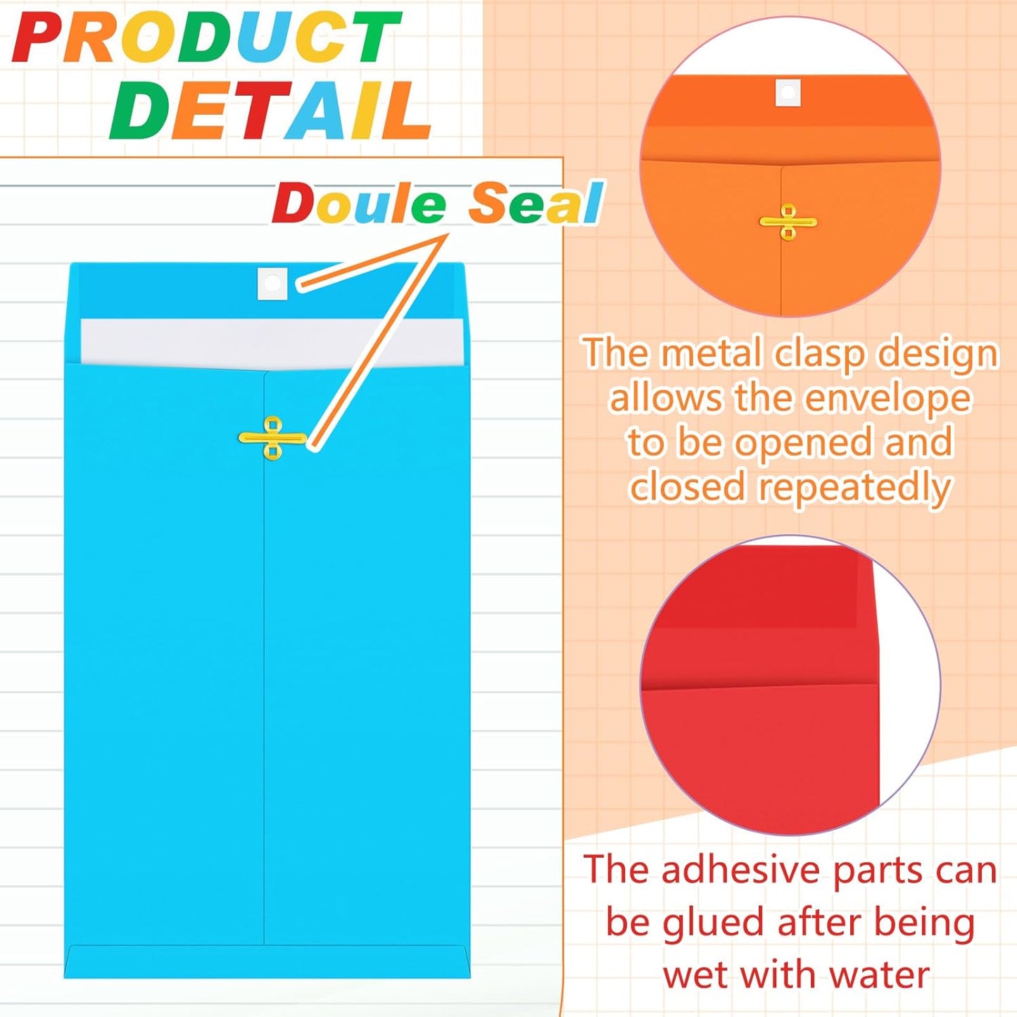 Geyee 100 Pcs Clasp Manilla Envelopes 6 x 9 Inch Gummed Colored Envelopes for Storing or Mailing for Home Office Business Supplies(Multicolor)