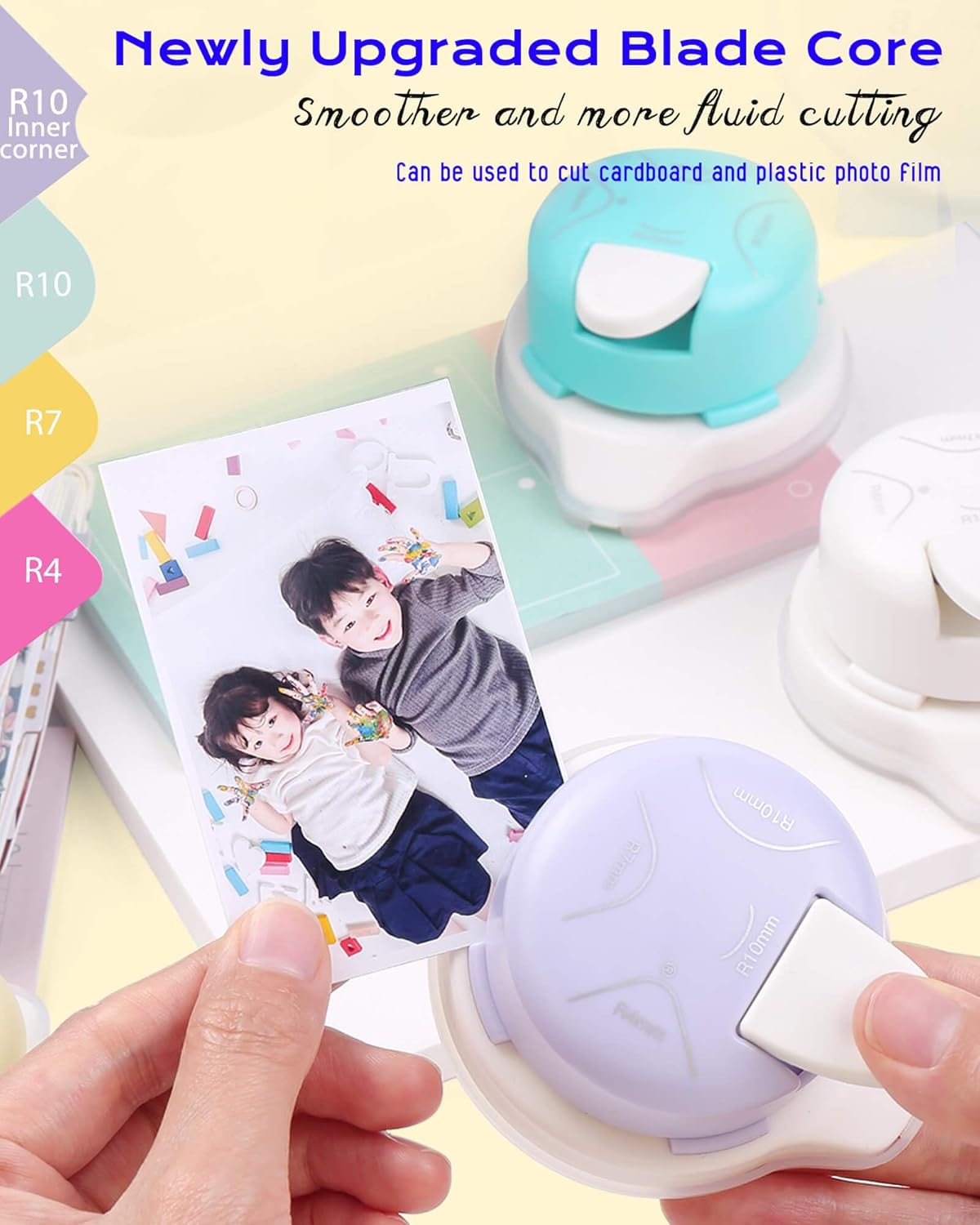 Corner Rounder Punch Cutter - 4-in-1 Paper Corner Punch, 3 Size Rounded Corners and 1 Concave Corner with Bottom Paper Shreds Collection (White)