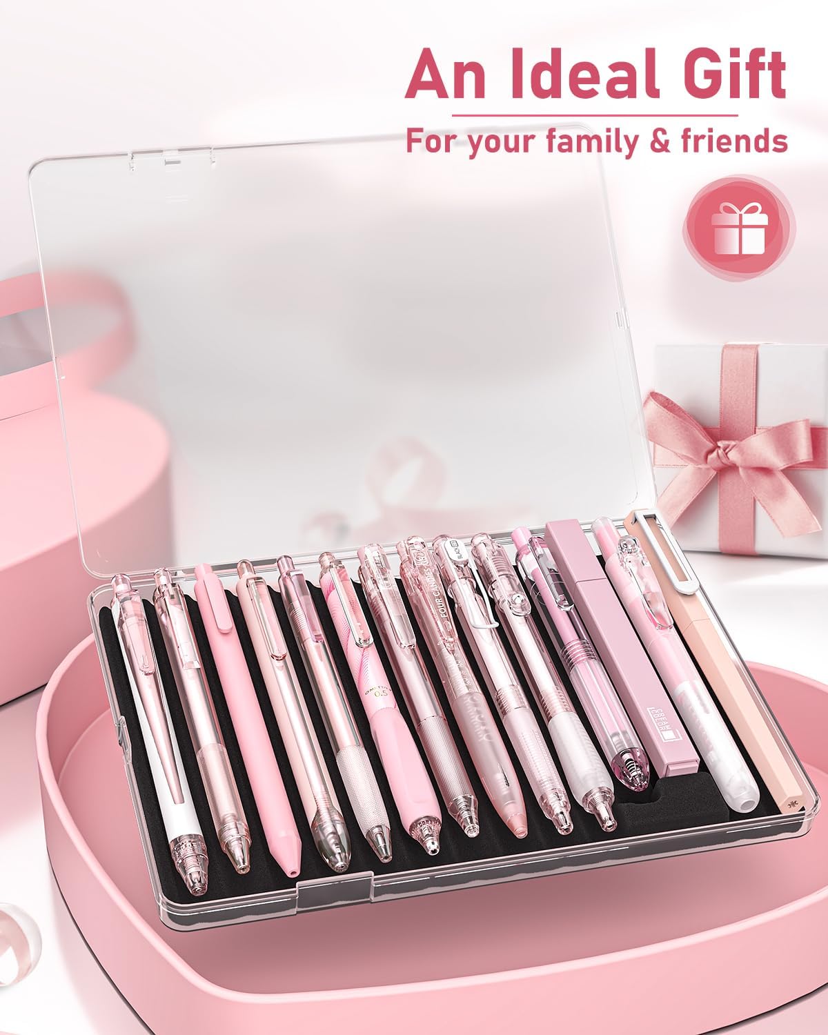 Four Candies 14Pack Pastel Gel Ink Pen Set,Cute Retractable 0.5mm Fine Point Pen,Note Taking Aesthetic Pens,12 Pack Black Ink Pens with 2Pack Highlighter, Smooth Writing Pens for School, Office (Pink)