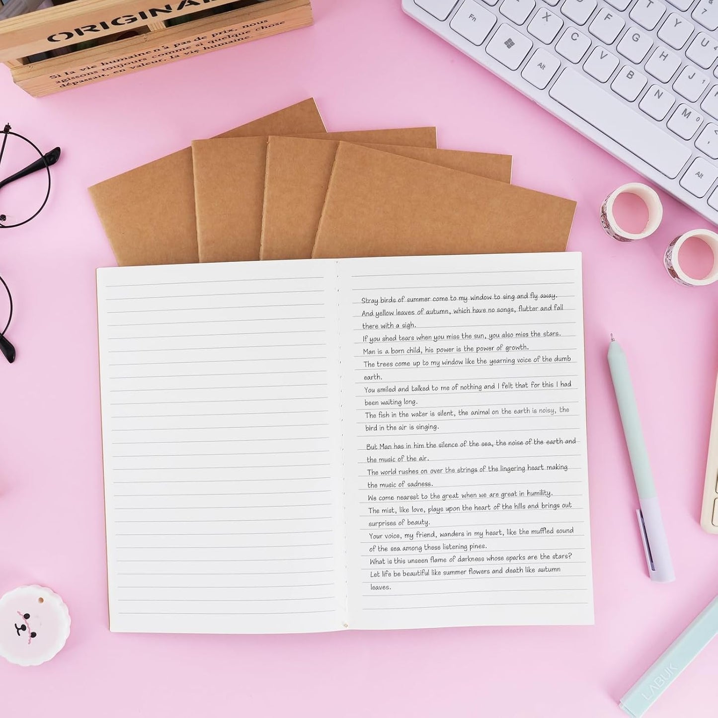 EOOUT 100pcs Lined A5 Kraft Notebook, Journals for Travelers 8.3x5.5in Notebooks 30 Sheets/60 Pages for Students and Office Travel Journal Set